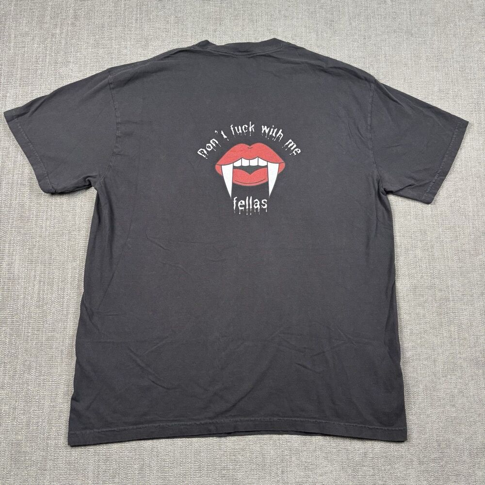 RARE VTG Black Vampire Fangs T-Shirt Don’t F**k With Me Fellas Graphic Tee Sz L